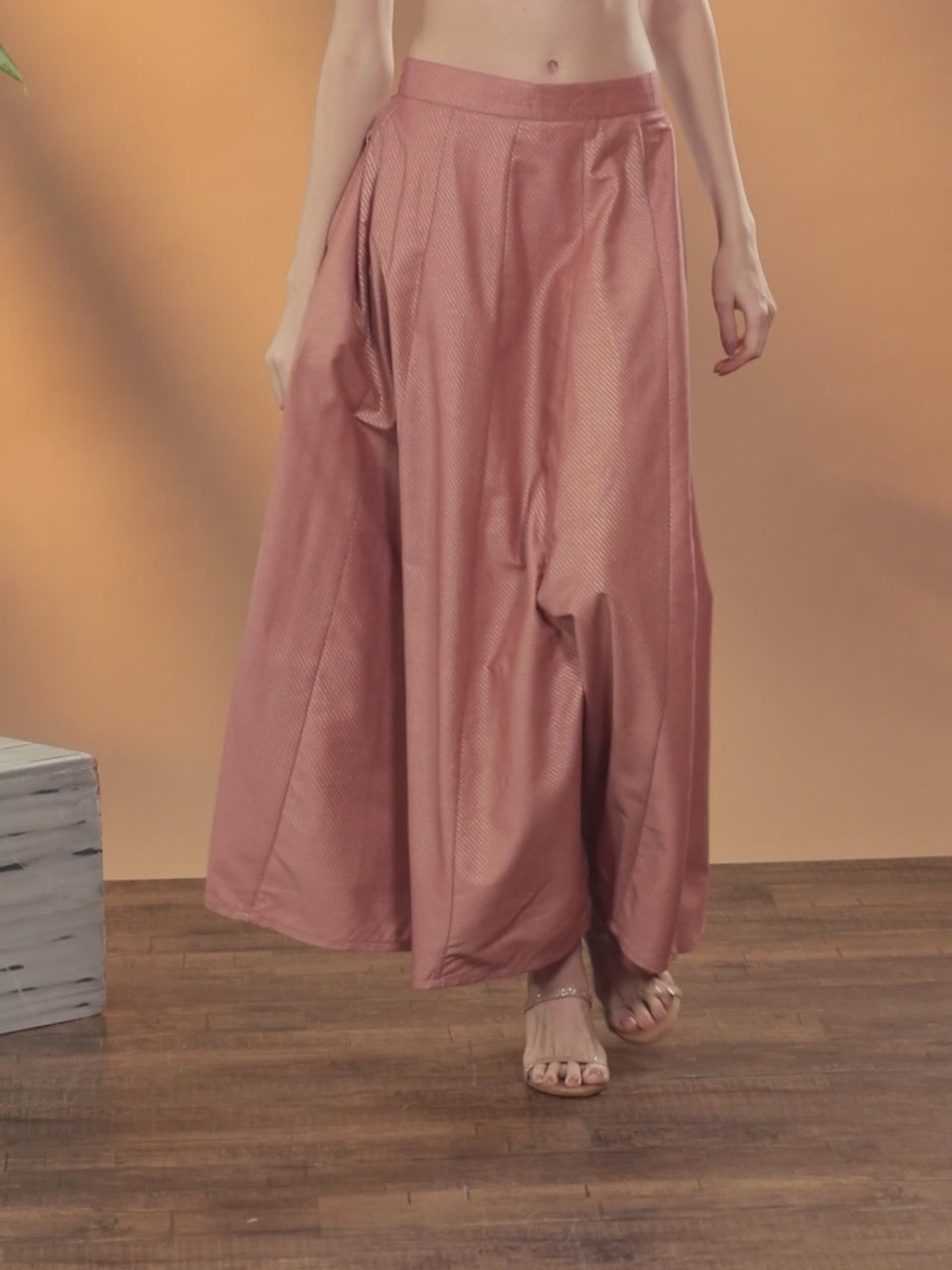  Peach Printed Silk Blend Skirt 