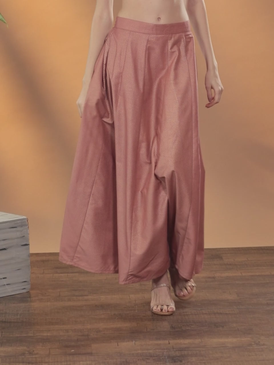 Peach Printed Silk Blend Skirt
