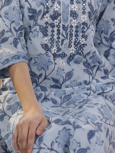 Blue Printed Cotton Kurta