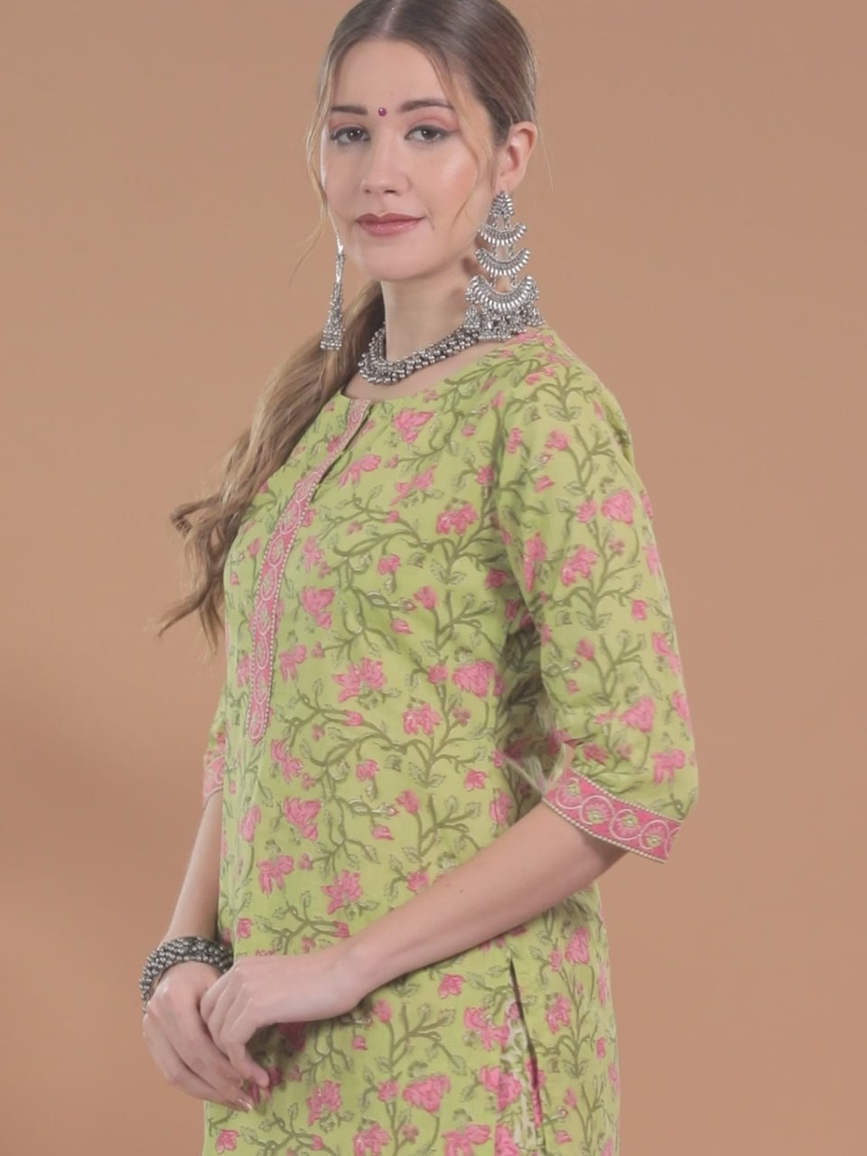 Green Printed Cotton Kurta