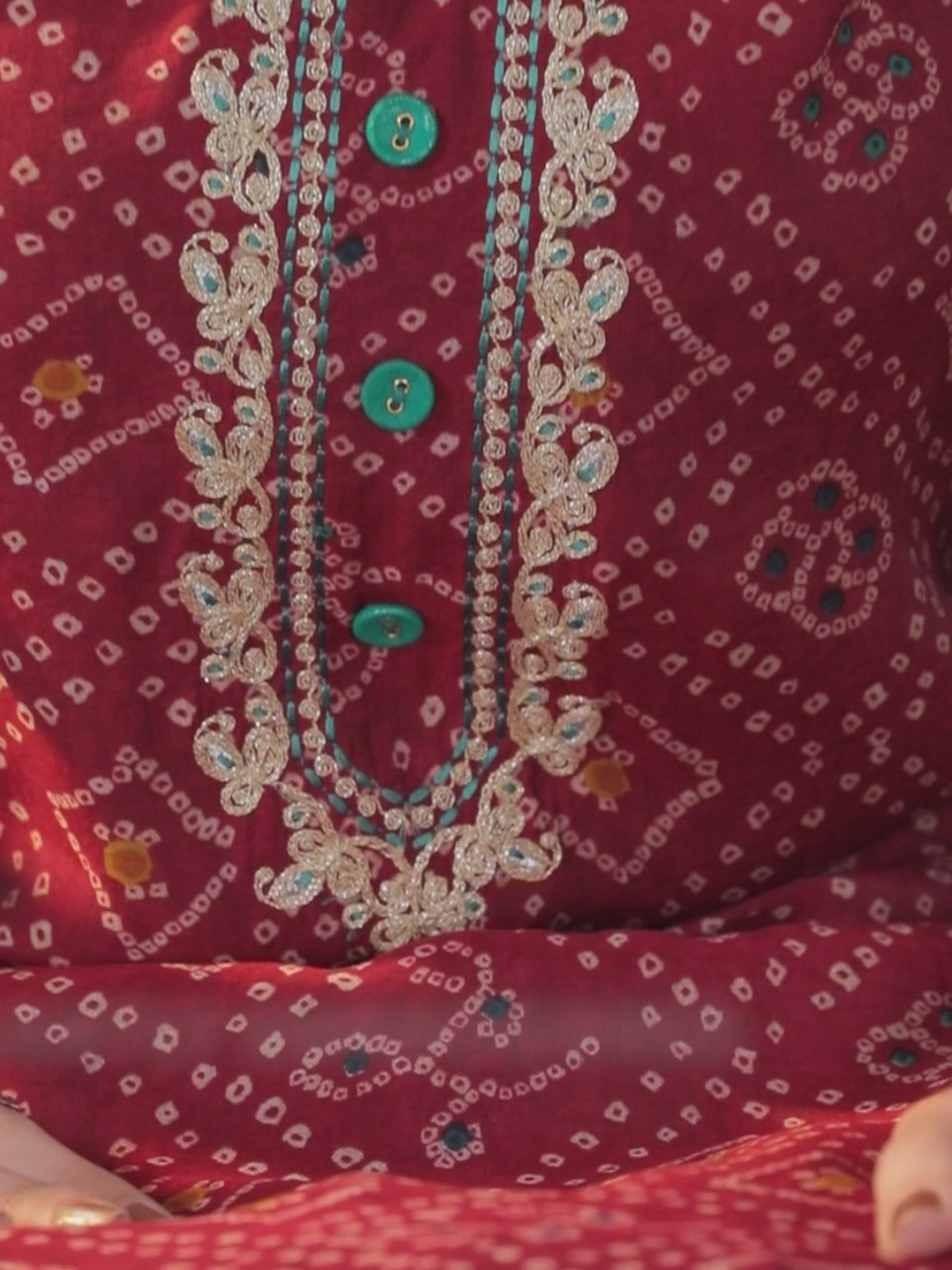 Maroon Printed Chanderi Silk Kurta