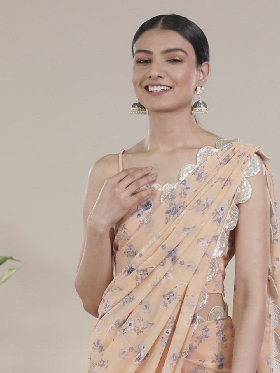  Peach Printed Georgette Saree 