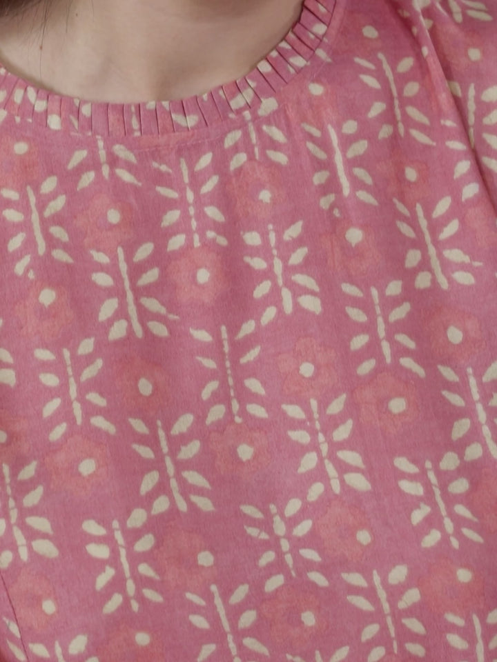 Pink Printed Silk Blend Kurti