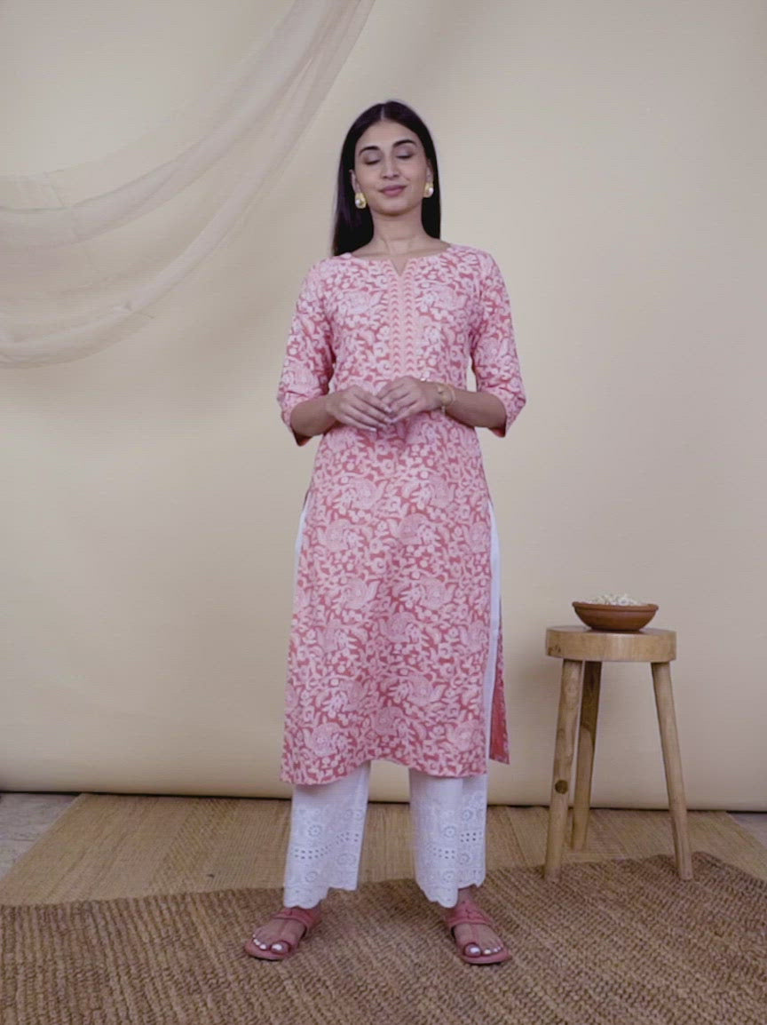  Pink Printed Cotton Kurta 