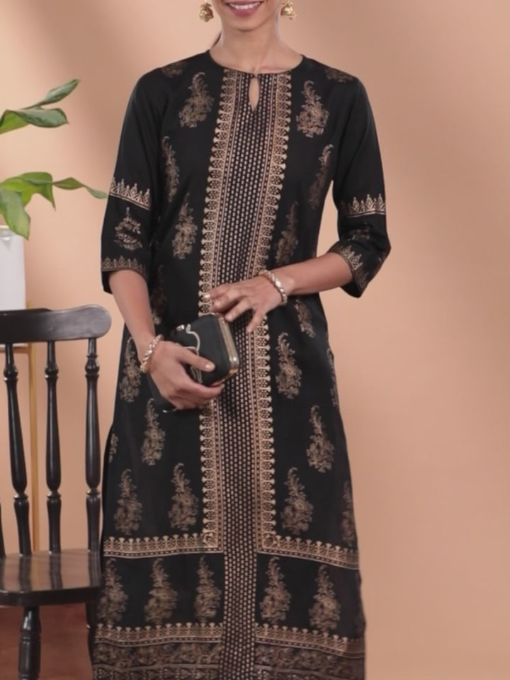 Black Printed Rayon Kurta