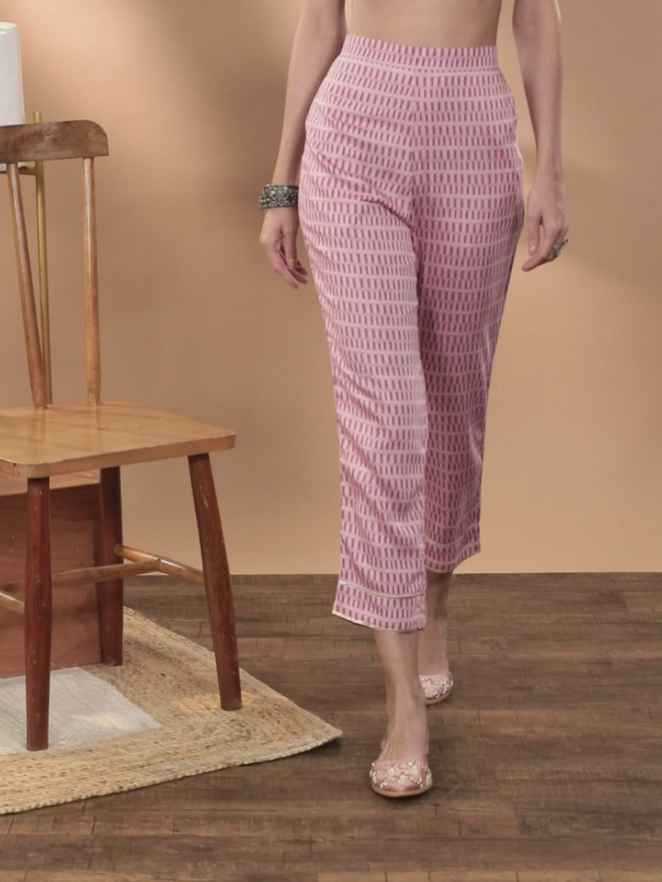 Pink Printed Silk Trousers