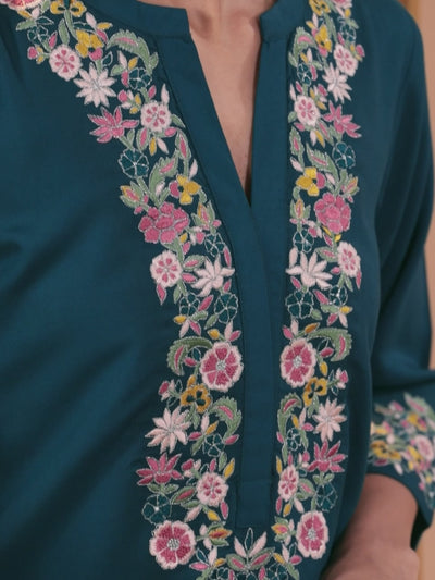 Blue Yoke Design Rayon Kurta