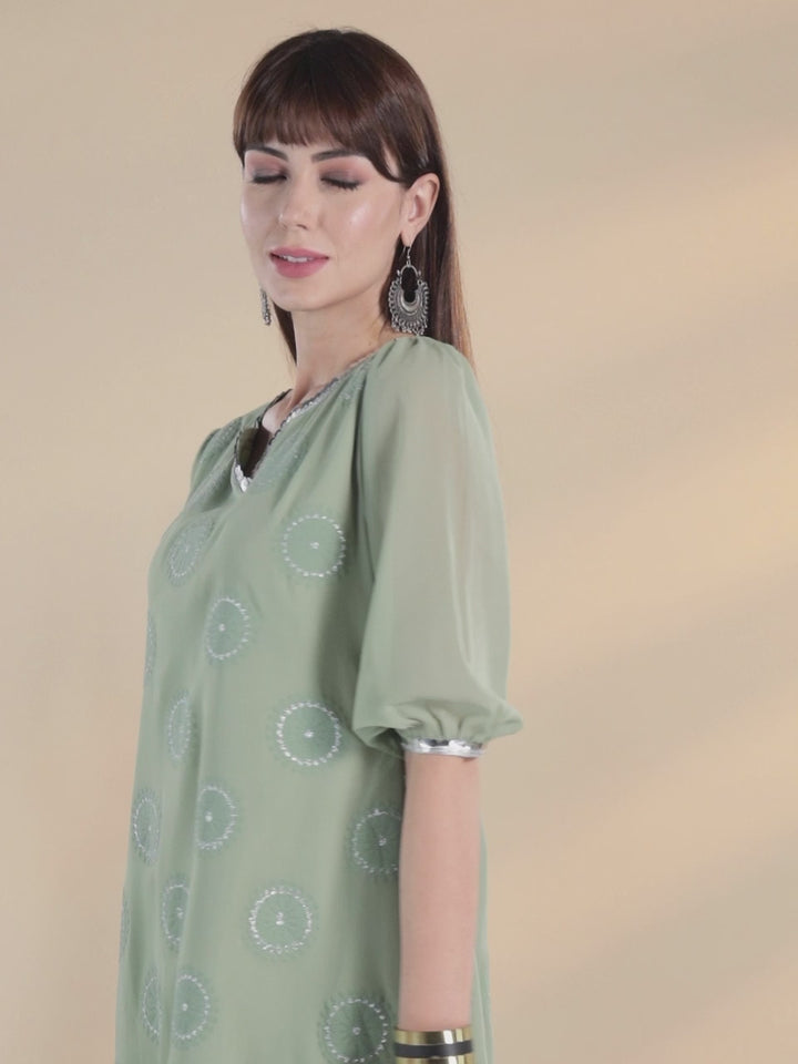 Green Printed Georgette Kurta