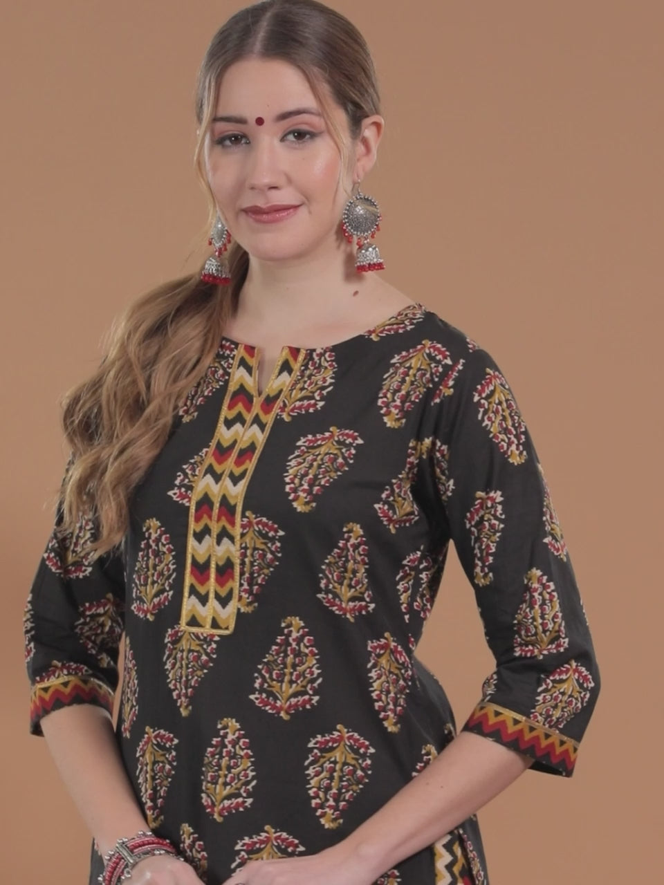  Black Printed Cotton Kurta 