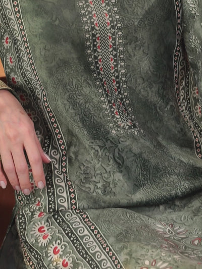 Green Printed Velvet Straight Kurta With Dupatta