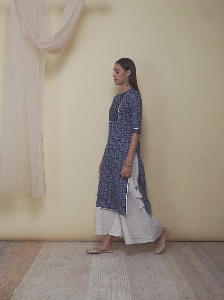  Indigo Printed Cotton Kurta 