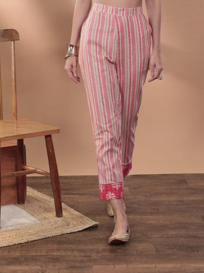 Pink Striped Cotton Trousers