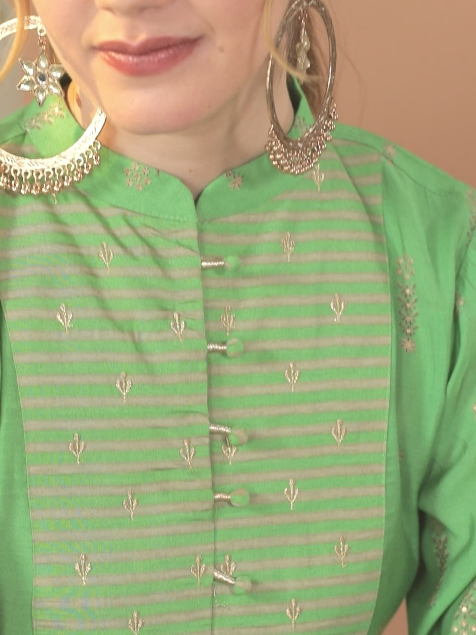 Green Yoke Design Chanderi Silk Kurta 