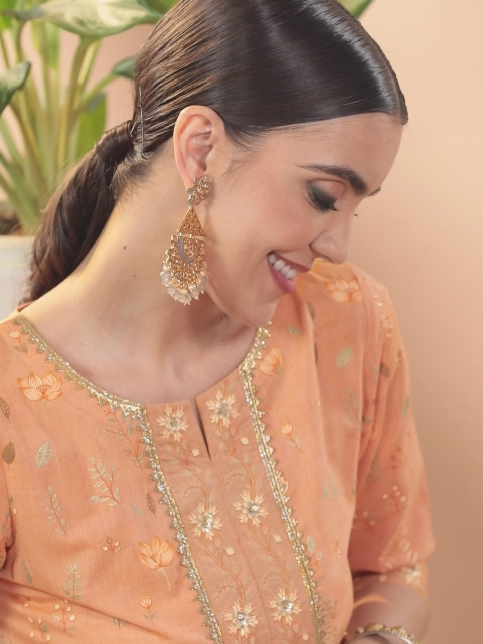  Orange Printed Cotton Silk Kurta 