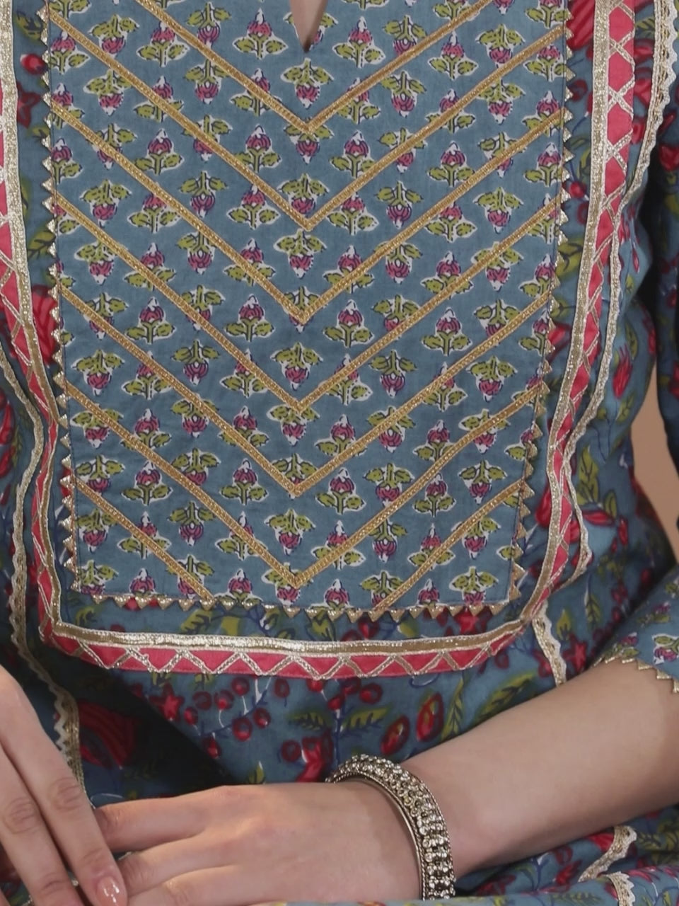 Blue Printed Cotton Straight Kurta With Skirt & Dupatta 