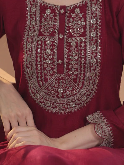 Maroon Yoke Design Silk Kurta