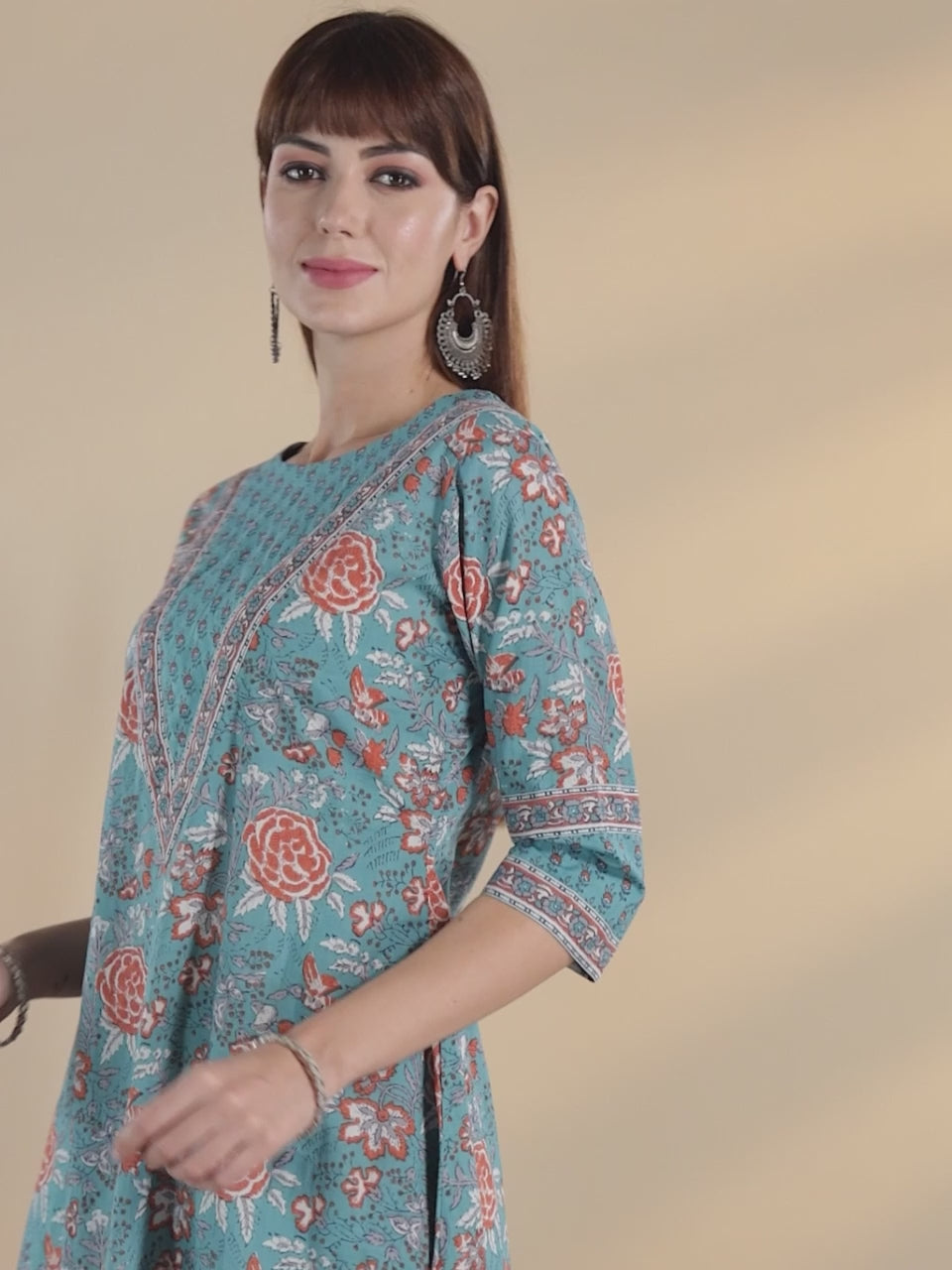 Blue Printed Cotton Kurta