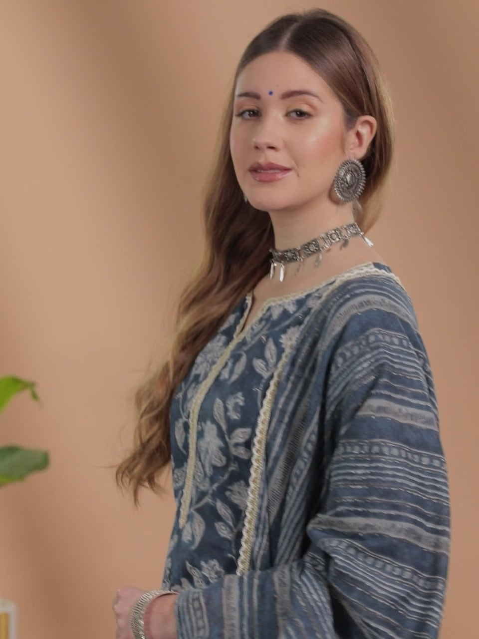  Blue Printed Cotton Straight Kurta With Salwar & Dupatta 