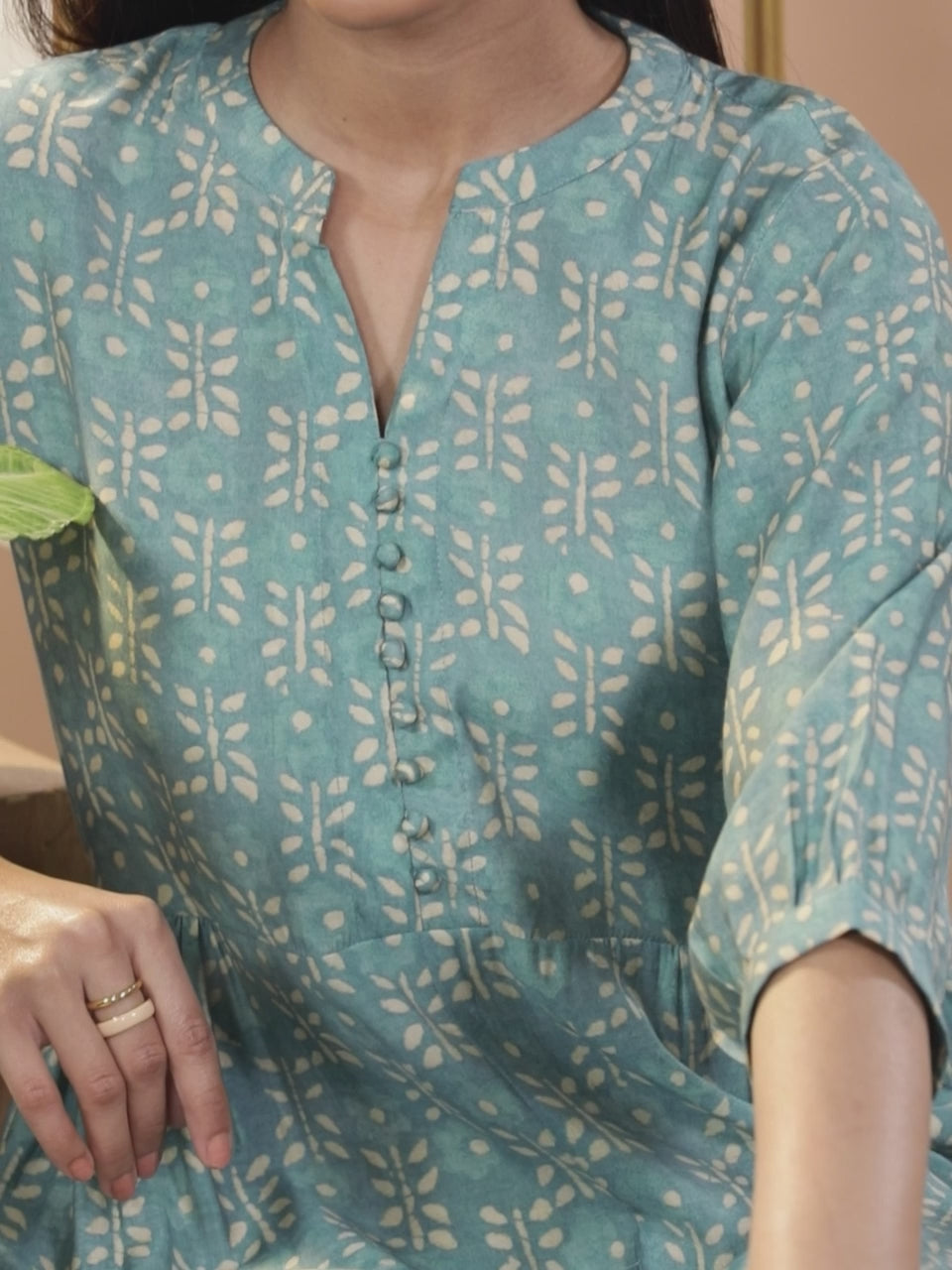  Blue Printed Chanderi Silk Kurta 