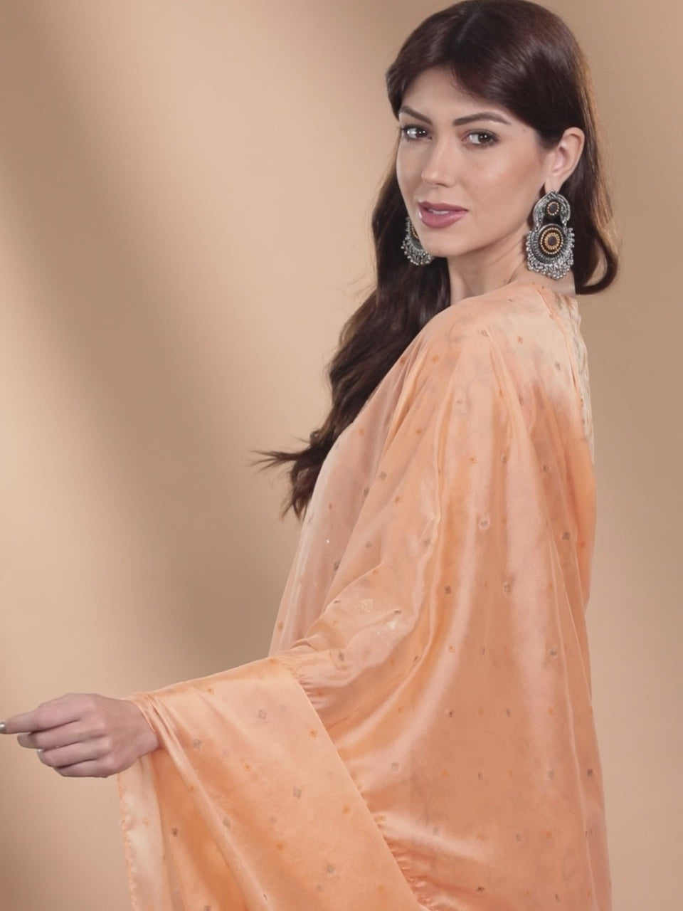 Orange Yoke Design Cotton Straight Kurta With Dupatta