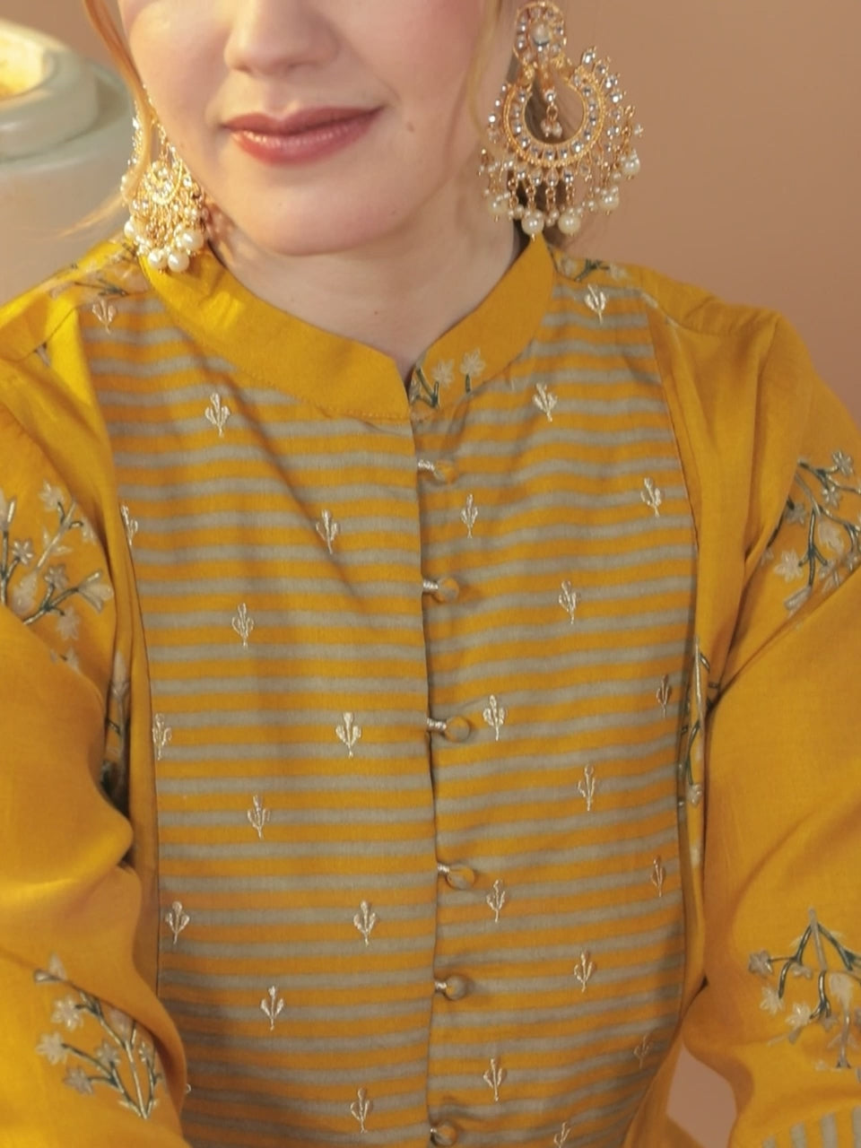  Mustard Yoke Design Chanderi Silk Kurta 