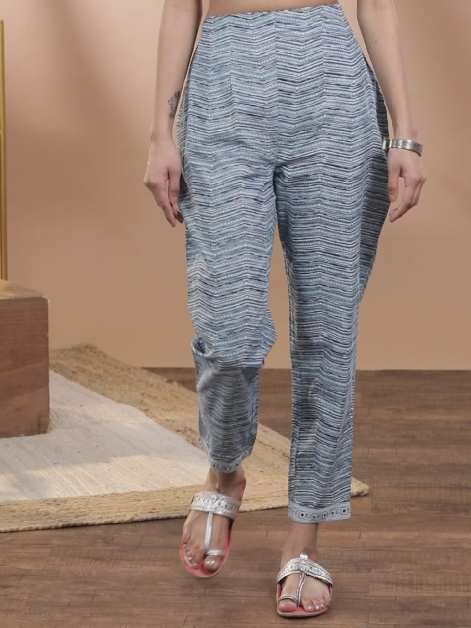 Blue Printed Cotton Trousers 