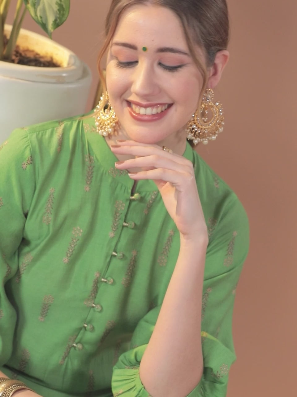  Green Printed Chanderi Silk Kurta 