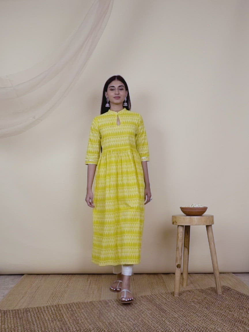  Yellow Printed Cotton Kurta 