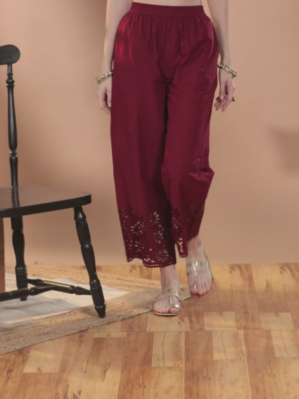  Maroon Solid Cotton Palazzos 
