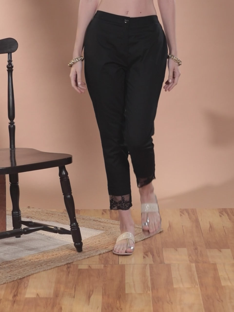  Black Solid Cotton Trousers 