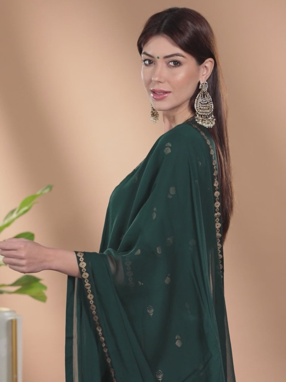 Green Printed Rayon Straight Kurta With Salwar & Dupatta