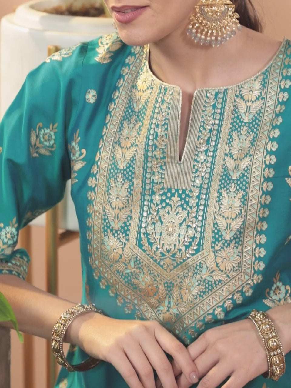  Blue Yoke Design Chanderi Silk Kurta 