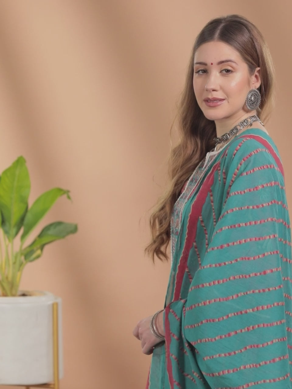  Coral Printed Cotton Straight Kurta With Palazzos & Dupatta 