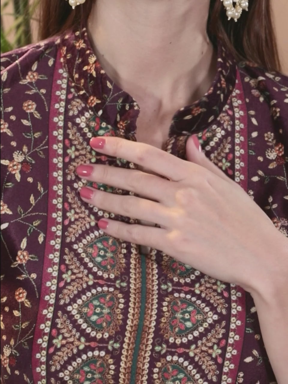  Purple Printed Velvet Straight Kurta With Dupatta 