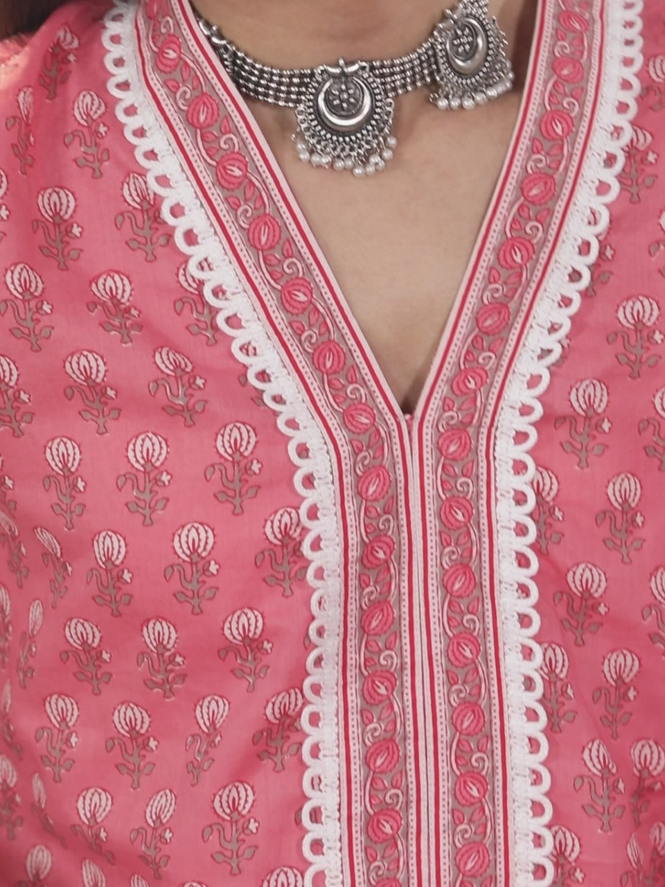  Pink Printed Cotton Kurta 