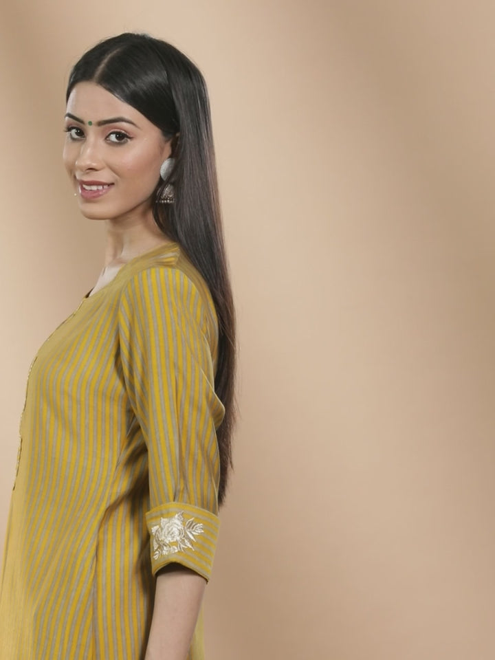 Yellow Striped Chanderi Silk Kurta