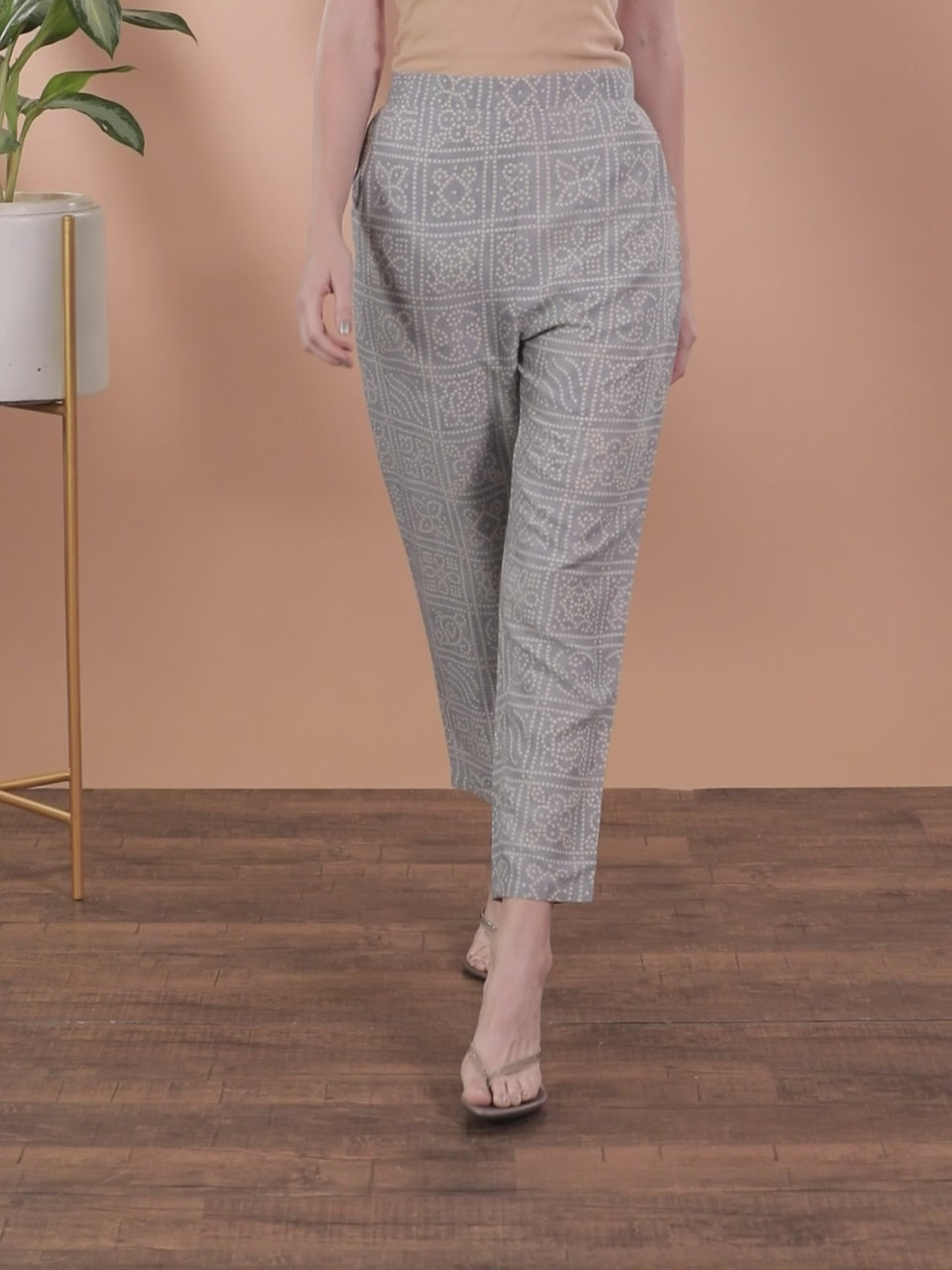 Grey Printed Rayon Trousers