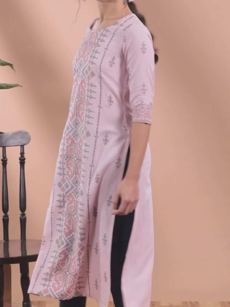  Pink Printed Cotton Kurta 