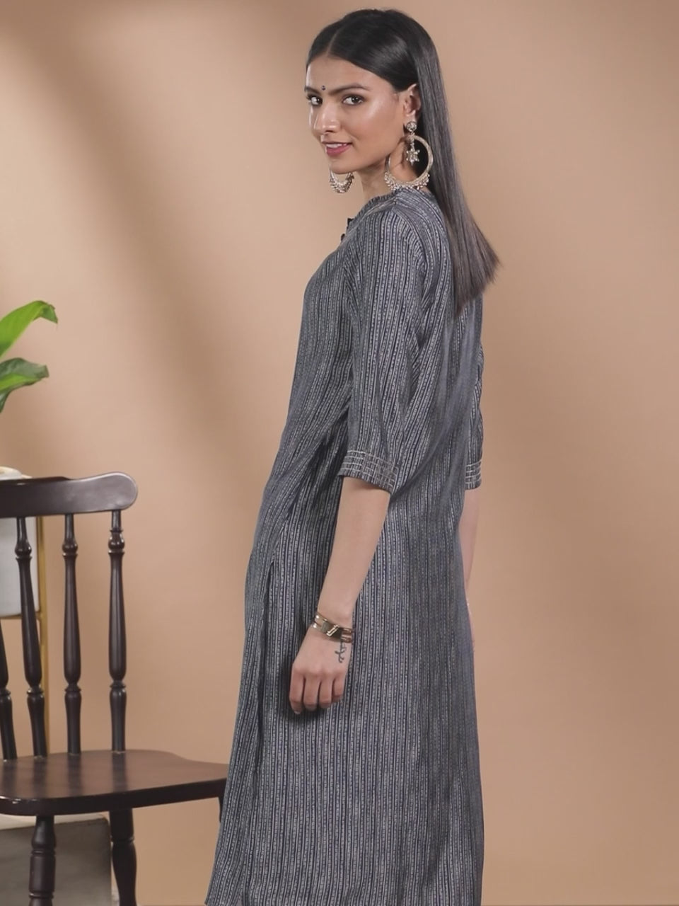  Navy Blue Printed Chanderi Silk Kurta 