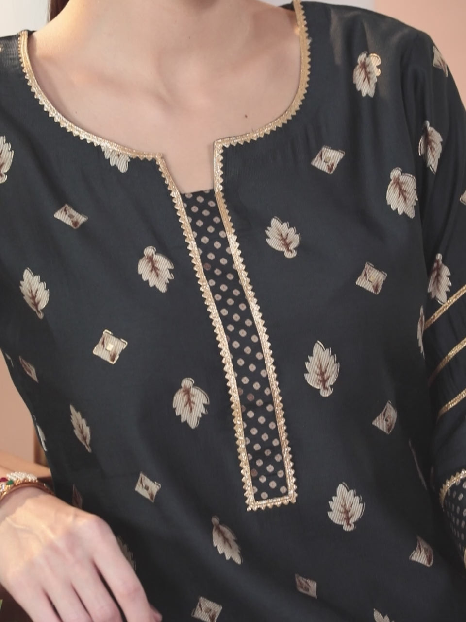  Grey Printed Silk Straight Kurta 