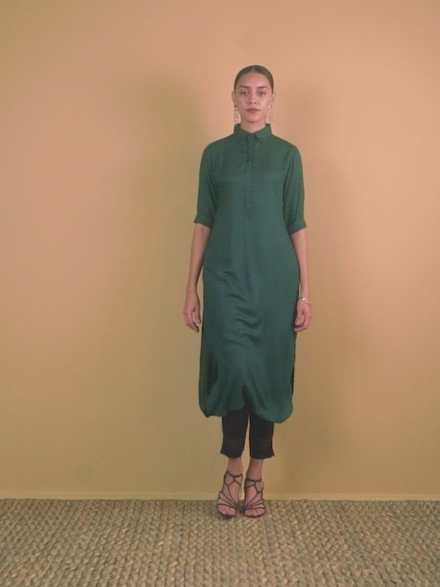 Green Woven Design Rayon Kurta