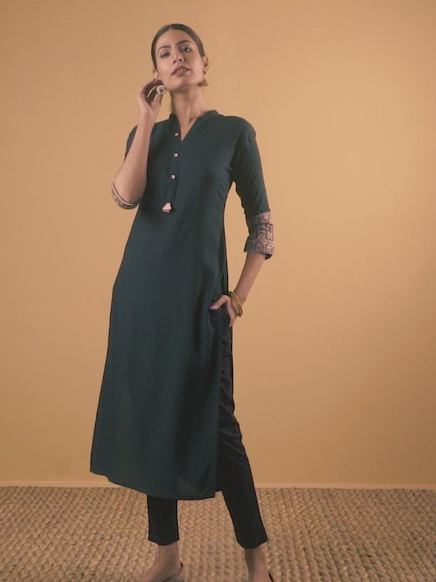  Green Solid Rayon Kurta 