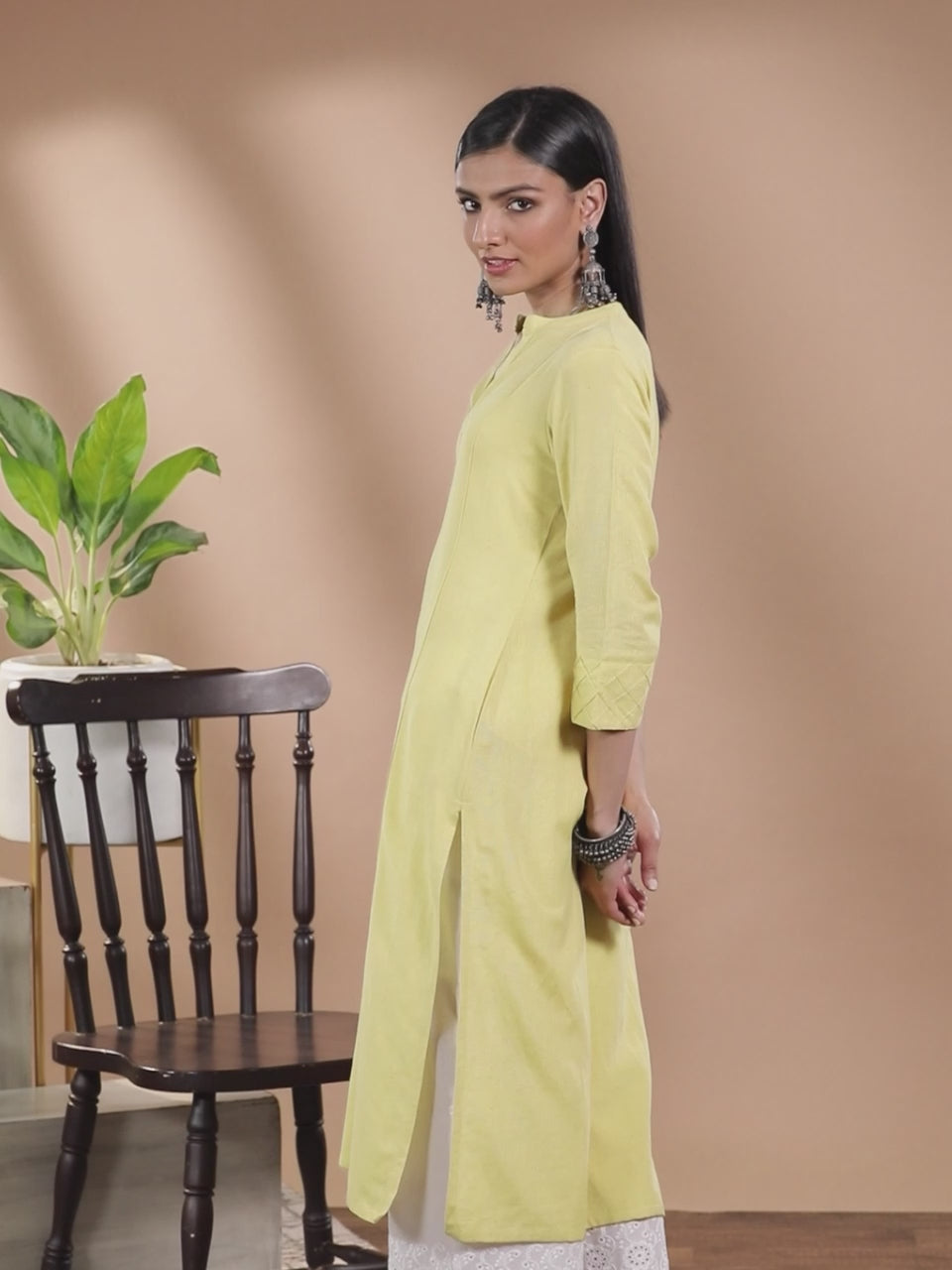  Yellow Solid Cotton Kurta 