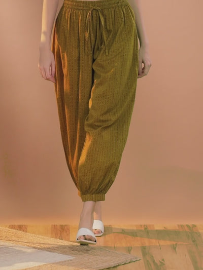 Mustard Printed Cotton Salwar Pants