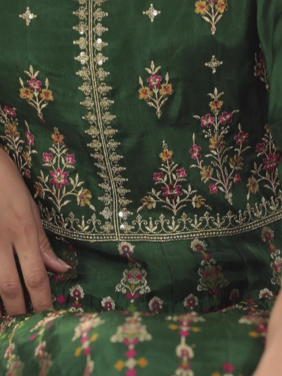  Green Self Design Silk Anarkali Kurta With Churidar & Dupatta 