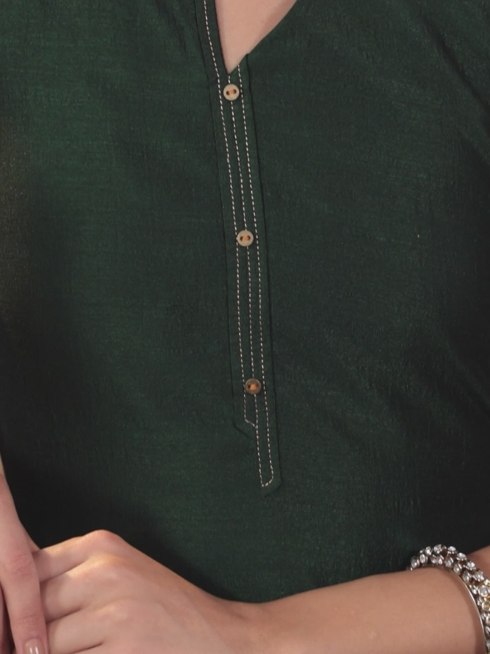  Green Solid Silk Kurta 