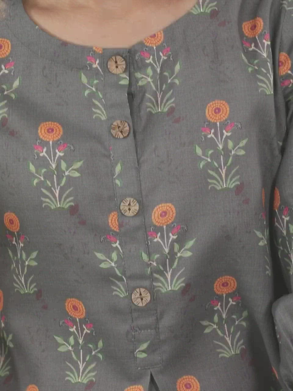  Grey Printed Cotton Kurta 