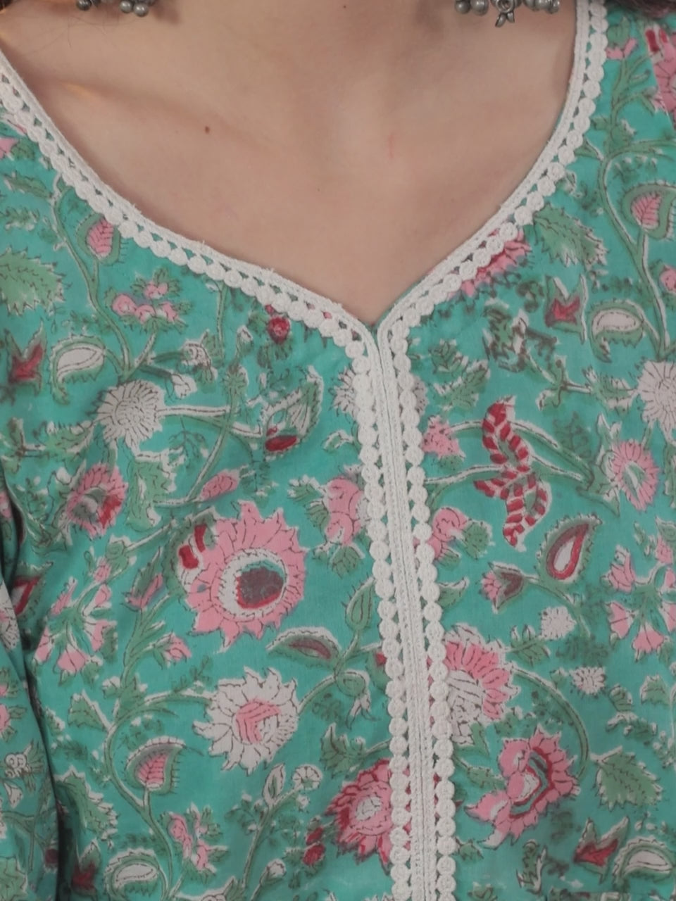  Green Printed Cotton A-Line Kurta With Sharara & Dupatta 