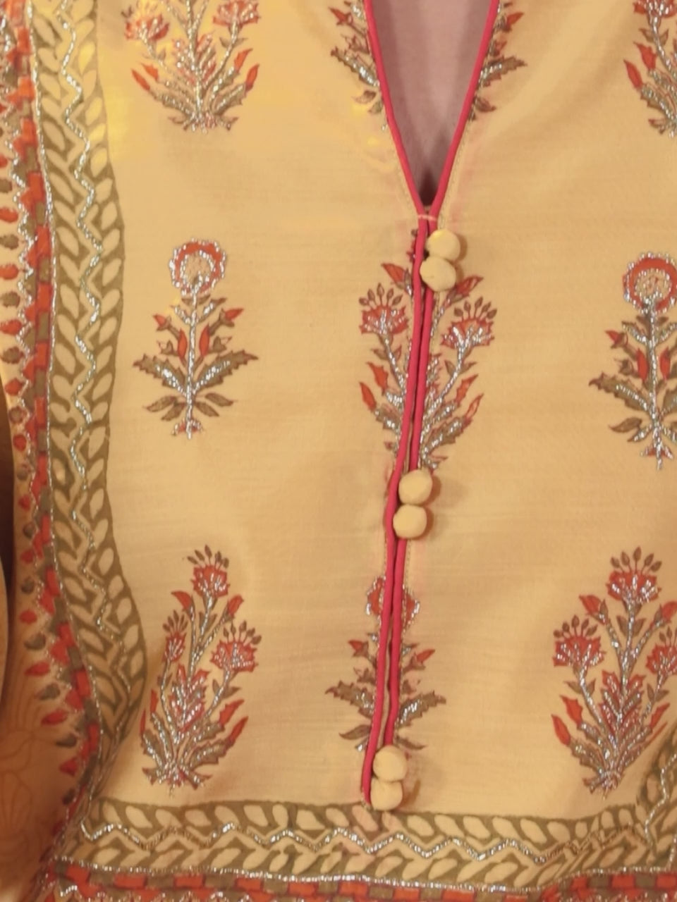  Yellow Printed Chanderi Silk Straight Kurta With Dupatta 