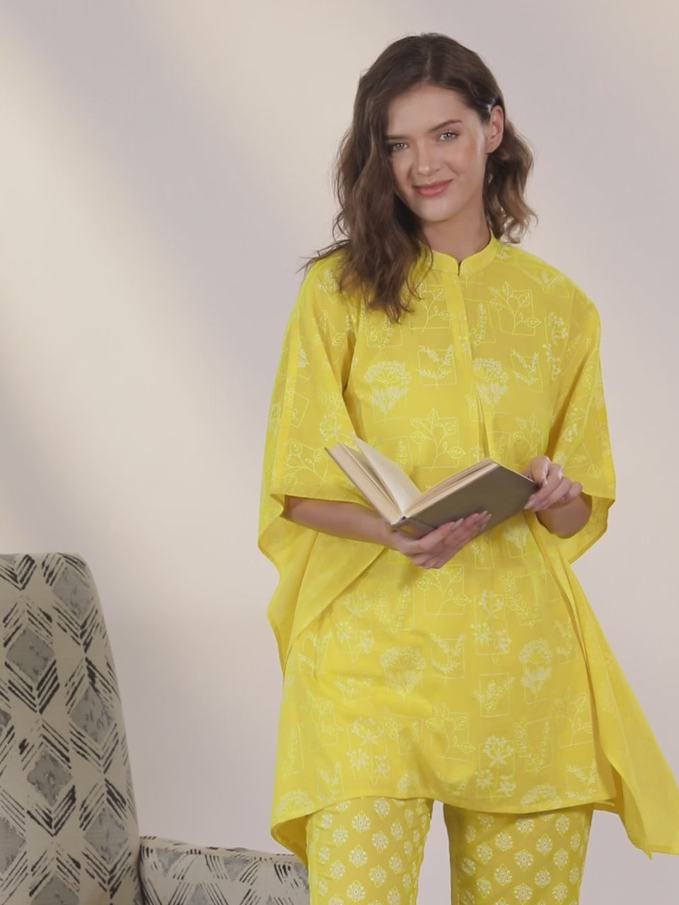  Yellow Printed Cotton Night Suit 
